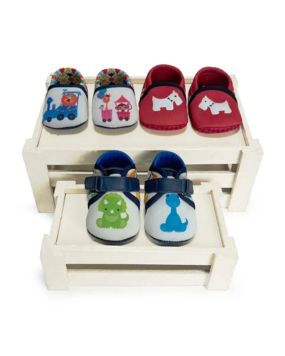 Kazarmax Red Pre-Walker Shoes-Other Prints-Cotton-Pack of 4-For Infants