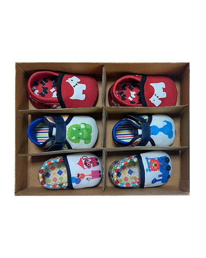Kazarmax Red Pre-Walker Shoes-Other Prints-Cotton-Pack of 4-For Infants