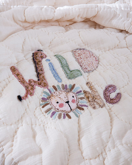 Aplito Baby Bedding Set-Wild One-Hand Embroidered-100% Organic Muslin Cotton-Off White-For Infants