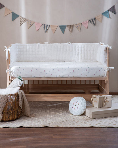 Aplito Baby Bedding Set-All Aboard Adventures-Hand Embroidered-100% Organic Muslin Cotton-White-For Infants