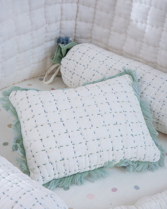 Aplito Baby Bedding Set-All Aboard Adventures-Hand Embroidered-100% Organic Muslin Cotton-White-For Infants