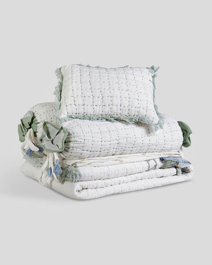 Aplito Baby Bedding Set-All Aboard Adventures-Hand Embroidered-100% Organic Muslin Cotton-White-For Infants