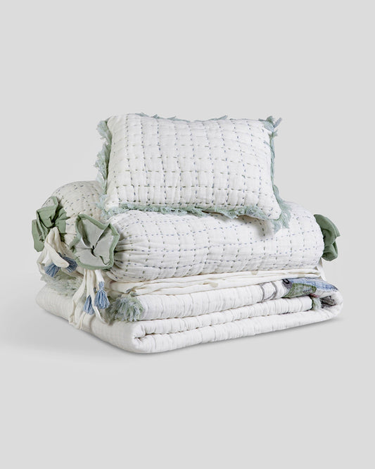 Aplito Baby Bedding Set-All Aboard Adventures-Hand Embroidered-100% Organic Muslin Cotton-White-For Infants