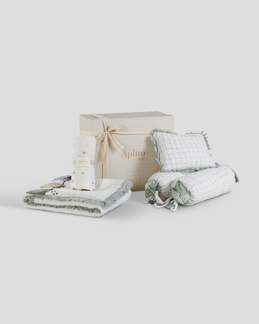 Aplito Baby Bedding Set-All Aboard Adventures-Hand Embroidered-100% Organic Muslin Cotton-White-For Infants