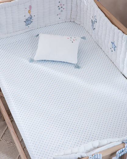 Aplito Baby Bedding Set-Little Tuskers-Patchwork-100% Organic Cambric Cotton-White & Light Blue-For Infants