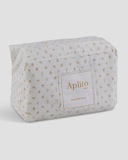 Aplito Baby Bedding Set-Little Tuskers-Patchwork-100% Organic Cambric Cotton-White & Light Blue-For Infants