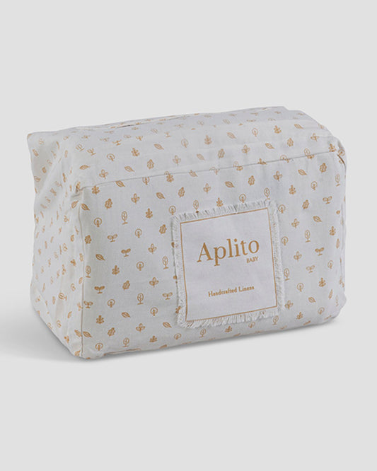 Aplito Baby Bedding Set-Little Tuskers-Patchwork-100% Organic Cambric Cotton-White & Light Blue-For Infants