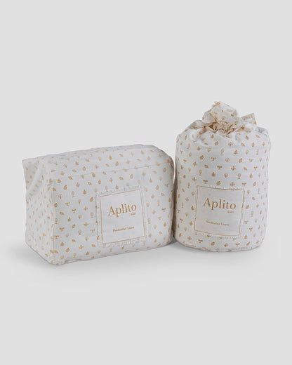 Aplito Baby Bedding Set-Little Tuskers-Patchwork-100% Organic Cambric Cotton-White & Light Blue-For Infants