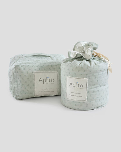 Aplito Baby Bedding Set-Bows and Peaches-Hand Embroidered-100% Organic Cambric Cotton-White & Peach-For Infants