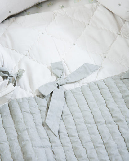 Aplito Baby Bedding Set-Bows and Greens-Hand Embroidered-100% Organic Cambric Cotton-White & Mint-For Infants