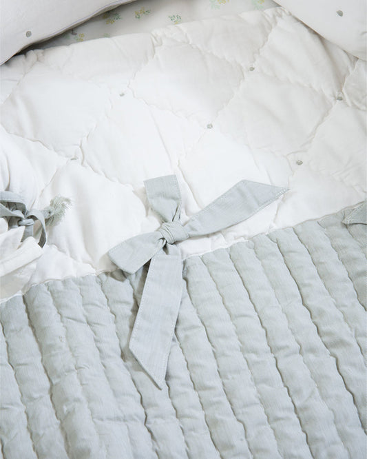 Aplito Baby Bedding Set-Bows and Greens-Hand Embroidered-100% Organic Cambric Cotton-White & Mint-For Infants