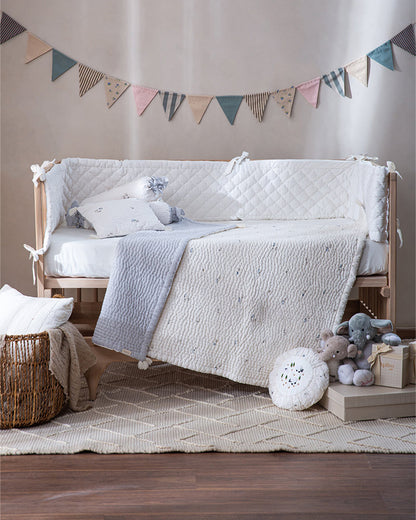 Aplito Baby Bedding Set-Baa Baa Bliss-100% Organic Cambric Cotton-White & Light Blue -For Infants