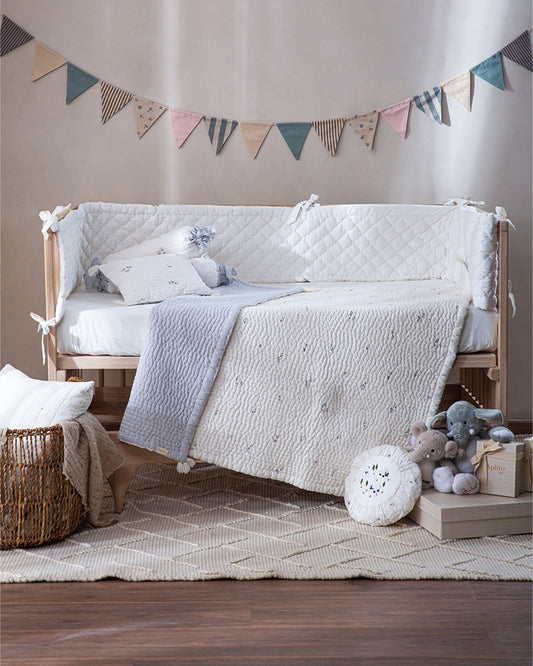 Aplito Baby Bedding Set-Baa Baa Bliss-100% Organic Cambric Cotton-White & Light Blue -For Infants