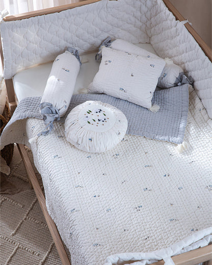 Aplito Baby Bedding Set-Baa Baa Bliss-100% Organic Cambric Cotton-White & Light Blue -For Infants