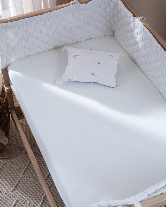 Aplito Baby Bedding Set-Baa Baa Bliss-100% Organic Cambric Cotton-White & Light Blue -For Infants