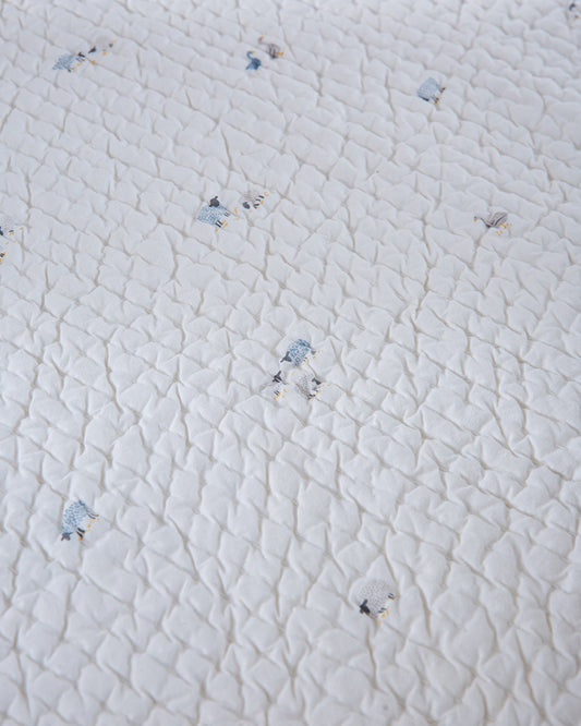 Aplito Baby Bedding Set-Baa Baa Bliss-100% Organic Cambric Cotton-White & Light Blue -For Infants