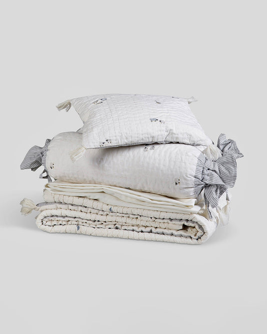 Aplito Baby Bedding Set-Baa Baa Bliss-100% Organic Cambric Cotton-White & Light Blue -For Infants