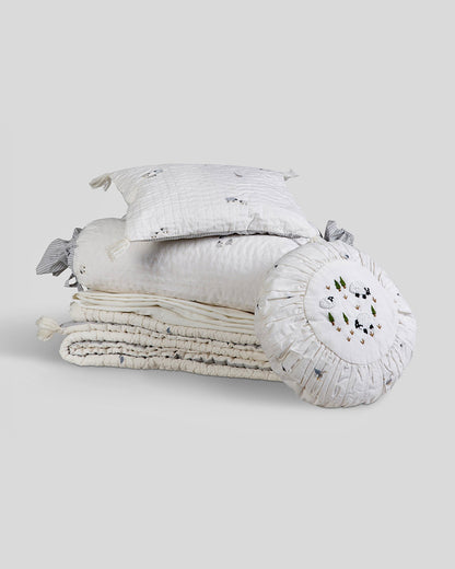 Aplito Baby Bedding Set-Baa Baa Bliss-100% Organic Cambric Cotton-White & Light Blue -For Infants