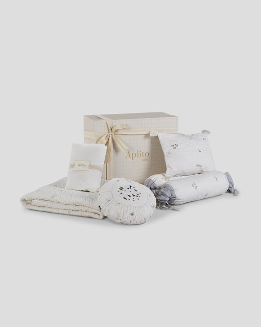 Aplito Baby Bedding Set-Baa Baa Bliss-100% Organic Cambric Cotton-White & Light Blue -For Infants