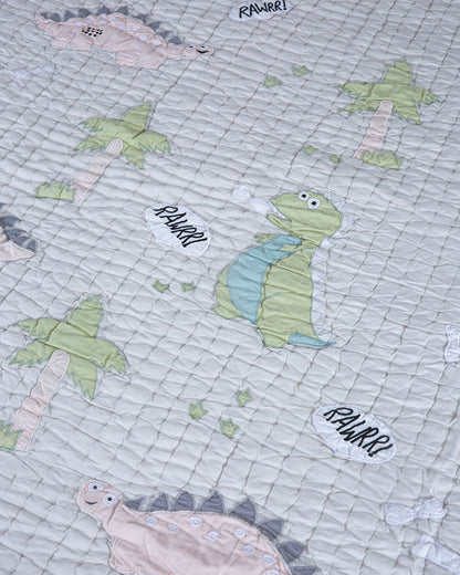 Aplito Baby Bedding Set-Dino Tales-Patchwork-100% Organic Cotton-Grey -For Toddlers