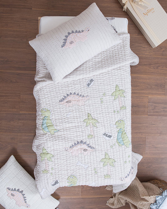 Aplito Baby Bedding Set-Dino Tales-Patchwork-100% Organic Cotton-Grey -For Toddlers