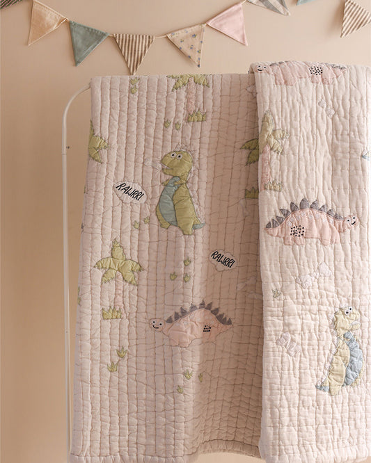 Aplito Baby Bedding Set-Dino Tales-Patchwork-100% Organic Cotton-Grey -For Toddlers