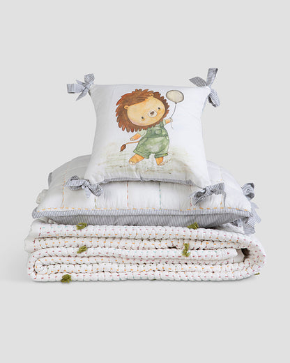 Aplito Baby Bedding Set-Lion Heart with Tassel Embellishments-100% Organic Cotton-Multicolour-For Toddlers
