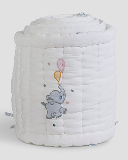 Aplito Baby Cot Bumper-Little Tuskers-100% Organic Poplin Cotton-Light Blue-For Infants