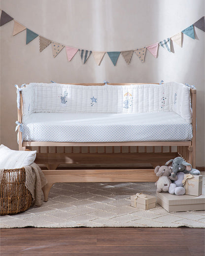 Aplito Baby Cot Bumper-Little Tuskers-100% Organic Poplin Cotton-Light Blue-For Infants