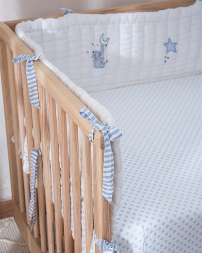 Aplito Baby Cot Bumper-Little Tuskers-100% Organic Poplin Cotton-Light Blue-For Infants
