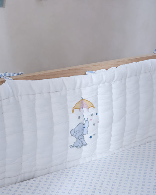 Aplito Baby Cot Bumper-Little Tuskers-100% Organic Poplin Cotton-Light Blue-For Infants