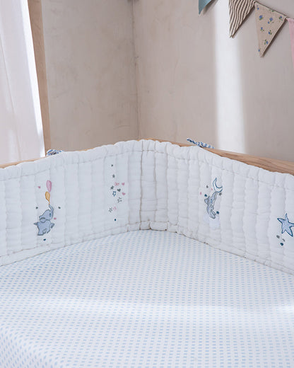 Aplito Baby Cot Bumper-Little Tuskers-100% Organic Poplin Cotton-Light Blue-For Infants