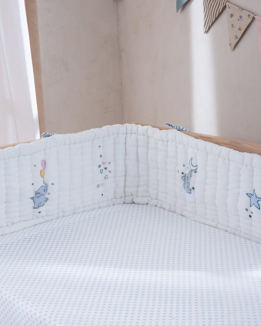 Aplito Baby Cot Bumper-Little Tuskers-100% Organic Poplin Cotton-Light Blue-For Infants