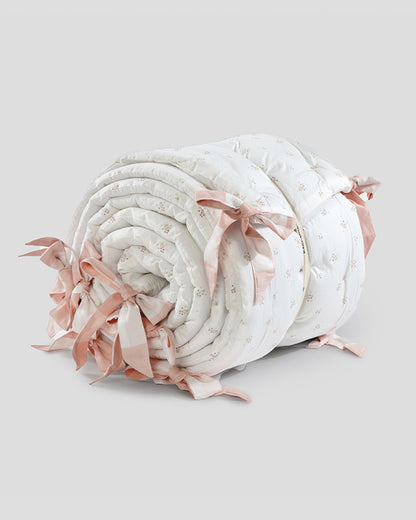 Aplito Baby Cot Bumper-Bows and Peaches-100% Organic Poplin Cotton-White-For Infants