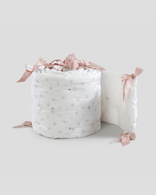 Aplito Baby Cot Bumper-Bows and Peaches-100% Organic Poplin Cotton-White-For Infants