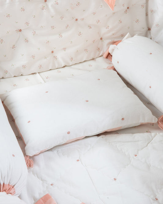 Aplito Baby Cot Bumper-Bows and Peaches-100% Organic Poplin Cotton-White-For Infants