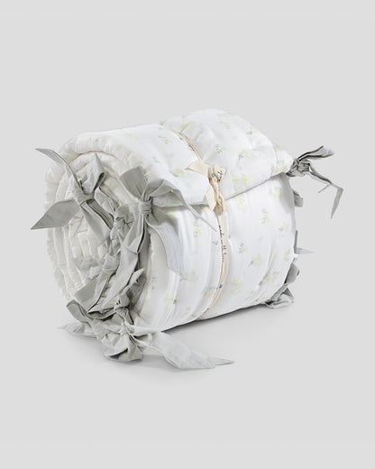 Aplito Baby Cot Bumper-Bows and Greens-100% Organic Poplin Cotton-White-For Infants