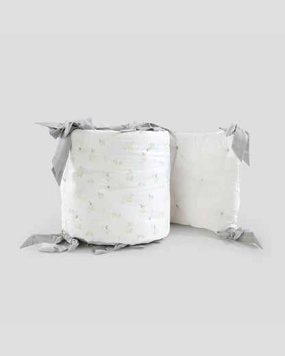 Aplito Baby Cot Bumper-Bows and Greens-100% Organic Poplin Cotton-White-For Infants