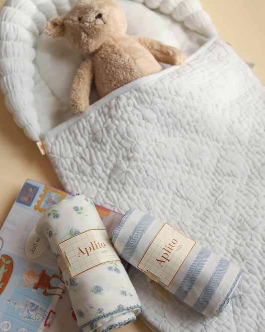 Aplito Baby Carrier Sleeping Bag-Comfort Cloud-100% Organic Cotton-Pastel Blue-Newborn Bed