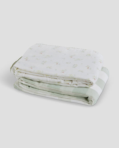 Aplito Baby Blanket Set-Bows and Green-100% Organic Muslin Cotton-White & Mint-Pack of 2-For Infants
