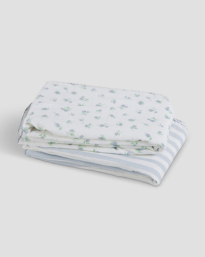 Aplito Baby Blanket Set-Petal Kiss-100% Organic Muslin Cotton-White & Blue-Pack of 2-For Infants