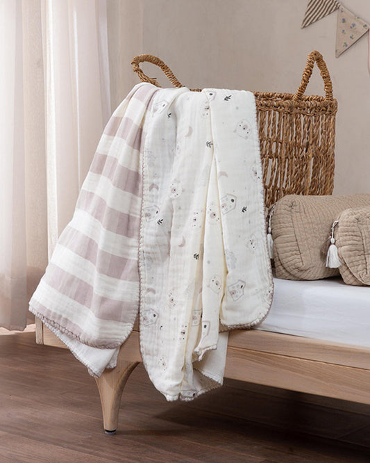 Aplito Baby Blanket Set-Bear Love-100% Organic Muslin Cotton-Natural-Pack of 2-For Infants