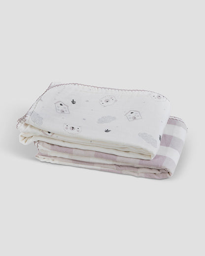 Aplito Baby Blanket Set-Bear Love-100% Organic Muslin Cotton-Natural-Pack of 2-For Infants