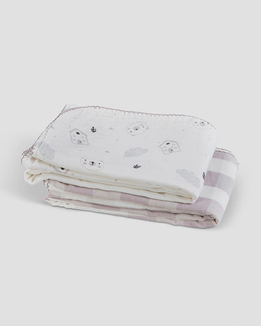 Aplito Baby Blanket Set-Bear Love-100% Organic Muslin Cotton-Natural-Pack of 2-For Infants