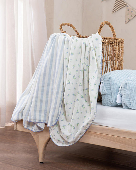 Aplito Baby Swaddle Set-Petal Kiss-100% Organic Muslin Cotton-White & Light Blue-Pack of 2-For Infants