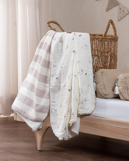 Aplito Baby Swaddle Set-Bear Love-100% Organic Muslin Cotton-White & Lavender-Pack of 2-For Infants