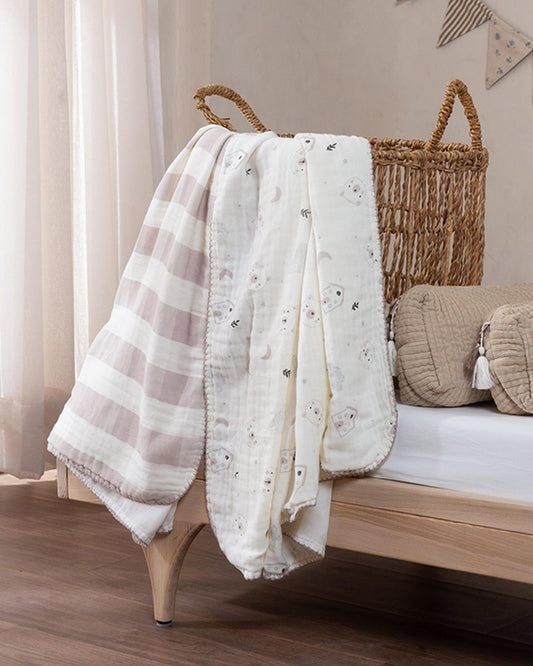 Aplito Baby Swaddle Set-Bear Love-100% Organic Muslin Cotton-White & Lavender-Pack of 2-For Infants