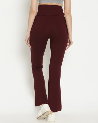 Wobbly Walk Wine Berry Maternity Trouser-Solid Color-French Terry-Boot Cut-Bump Friendly