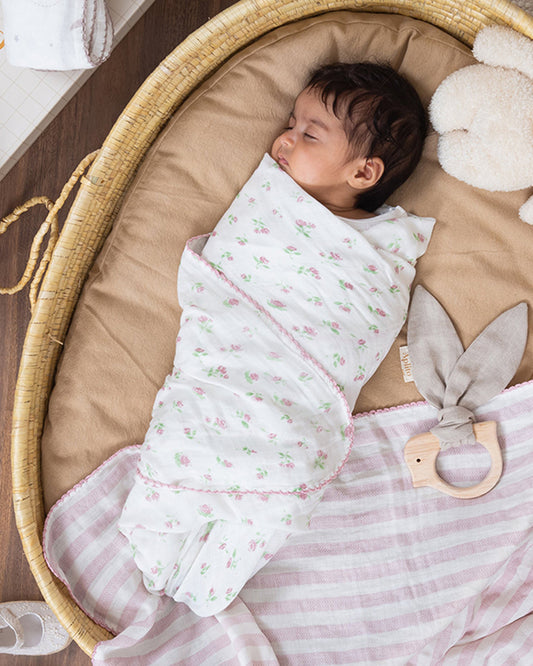 Aplito Baby Swaddle Set-Rosy Whisper-100% Organic Muslin Cotton-White & Pastel Pink-Pack of 2-For Infants