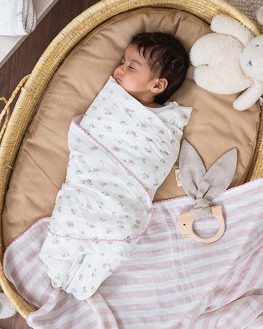 Aplito Baby Swaddle Set-Rosy Whisper-100% Organic Muslin Cotton-White & Pastel Pink-Pack of 2-For Infants